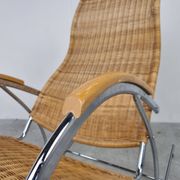 Vintage chrome and wicker rocking chair, 1970s
