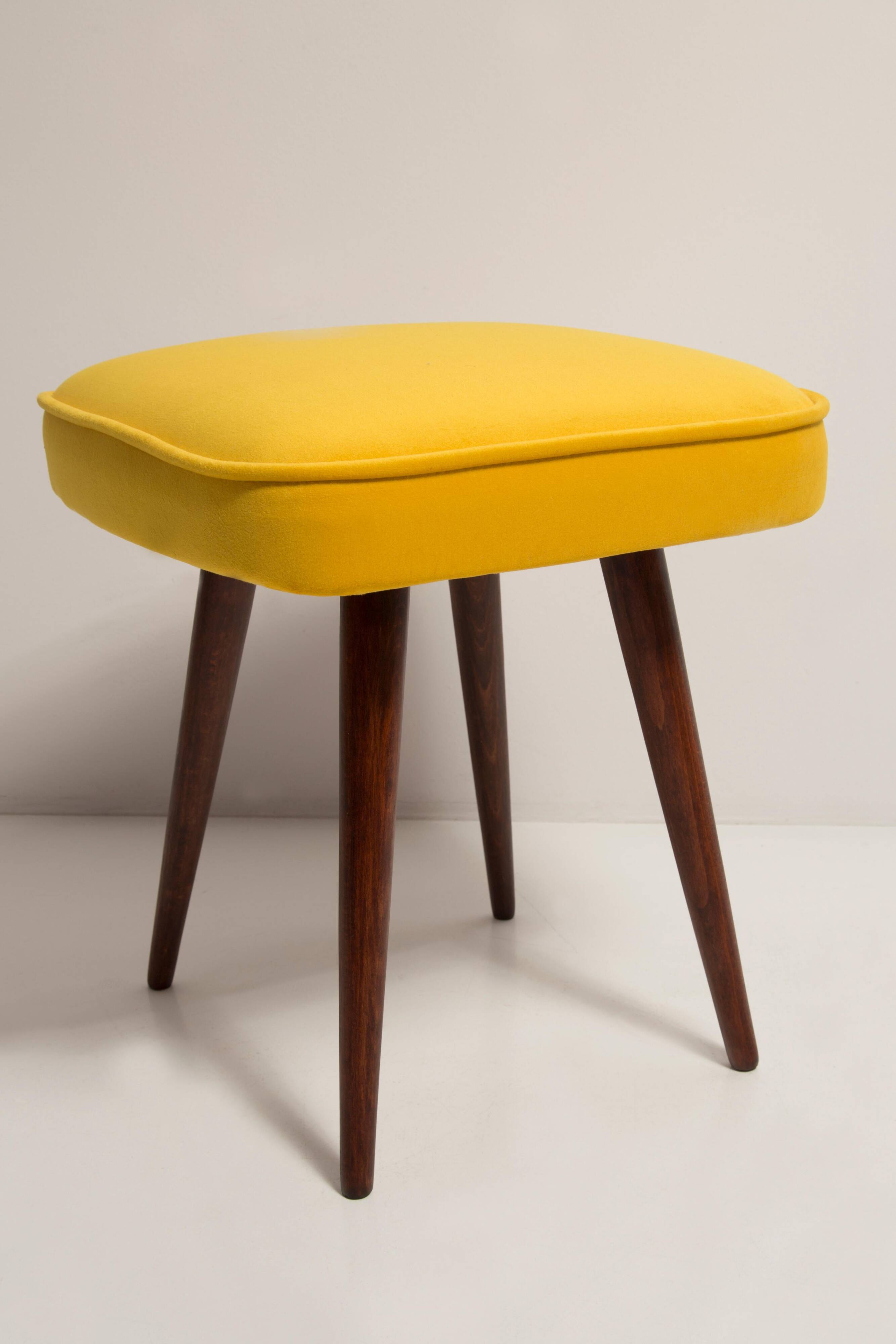 Mustard velvet stool, Mid-Century, Poland, 1960s