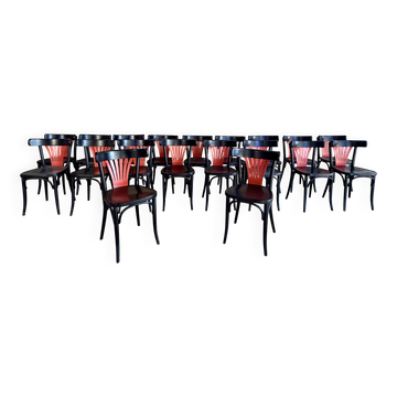 Set of 27 black and red bistro chairs – All wood