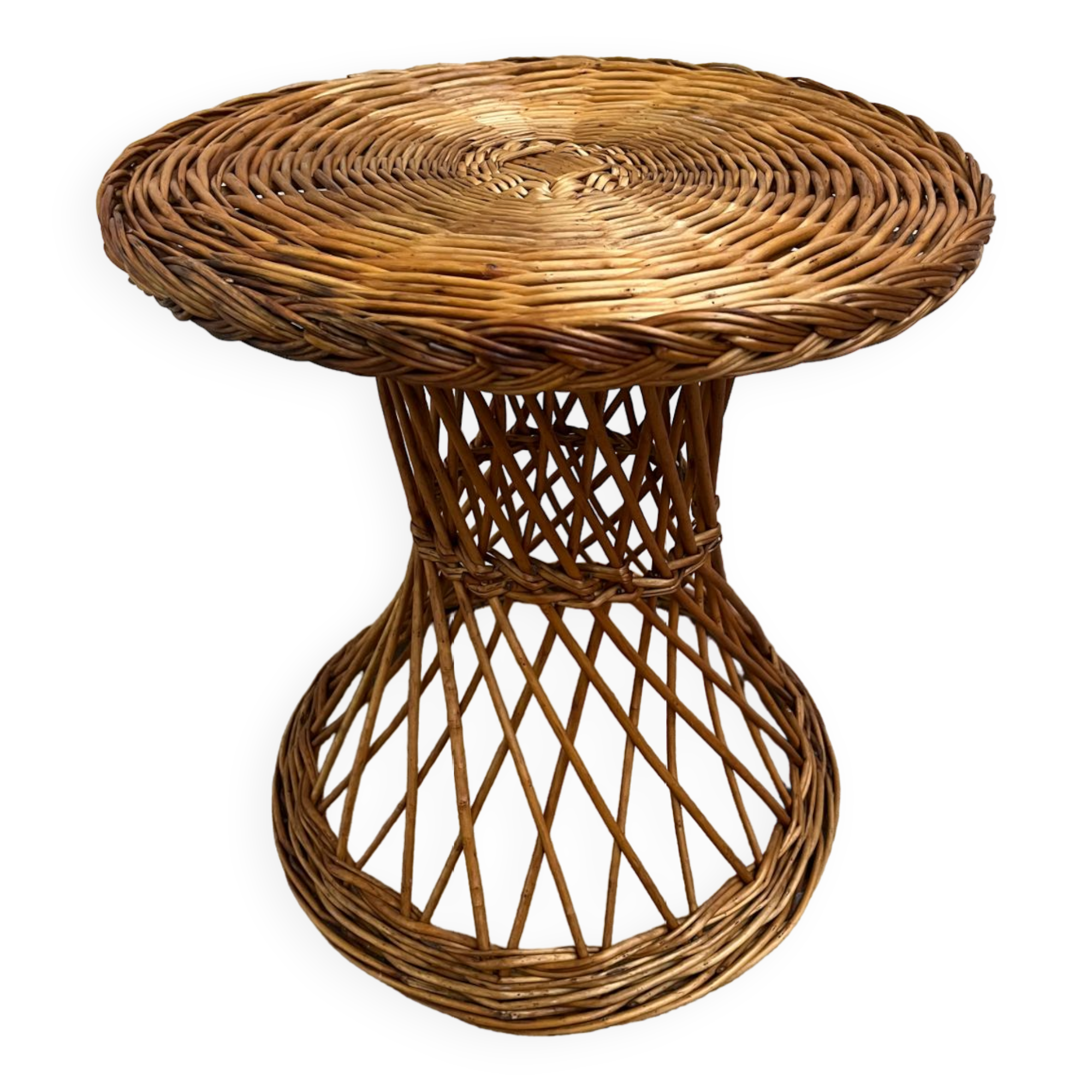 Table ronde d’appoint ou bout de canapé on osier tressé
