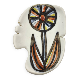 Roger Capron ceramic empty pocket with flower decoration French Vallauris French Riviera 1950