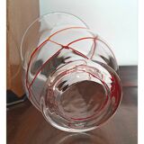 Vase vintage en verre soufflé de style Murano avec tourbillons rouges