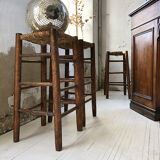 Set of 3 high straw stools