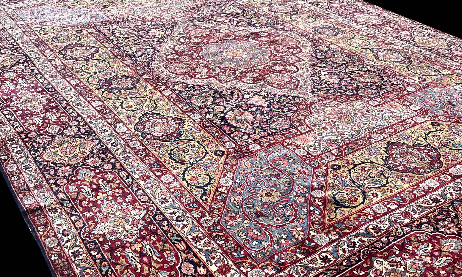 Large Antique Iranian Oriental Rug: Yazd: 4.45 X 3.30 Meters