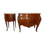 Commode et table de chevet en bois de rose