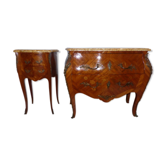 Commode et table de chevet en bois de rose