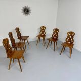 Set of 6 Alsatian double heart chairs in solid oak, early 20th century