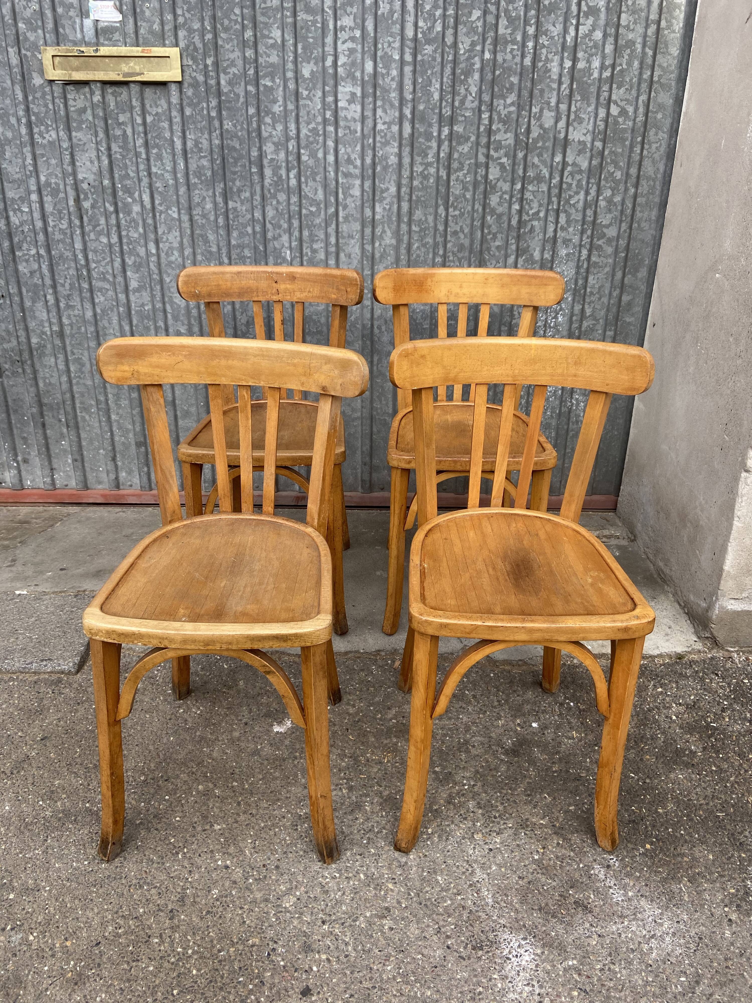 4 chairs bistro Baumann curved wood 1960