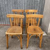 4 chairs bistro Baumann curved wood 1960