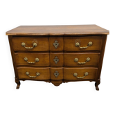 Louis XV crossbow commode in walnut, three drawers, 18th century.