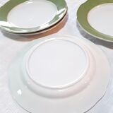 5 assiettes chantournées semi-creuses vertes et blanches