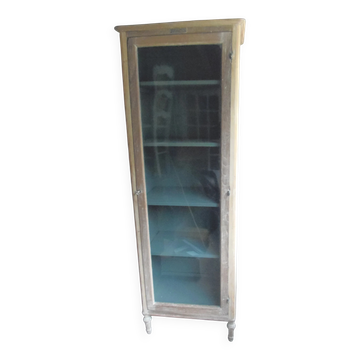 Vitrine ancienne 1900 en bois naturel – intérieur vert fumé.