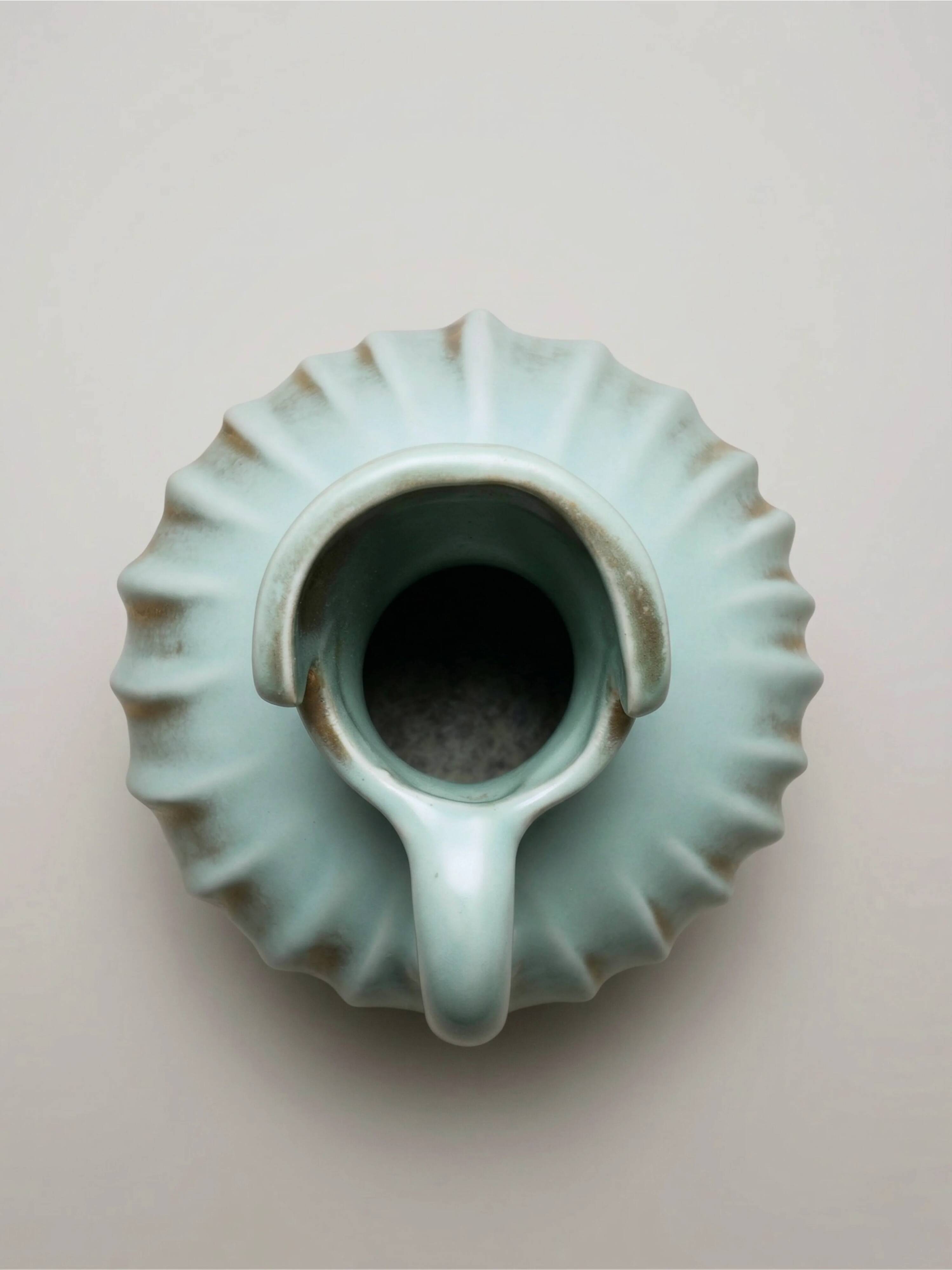 Ceramic vase B. Letalle Saint-Clément – model 9002 – iridescent celadon green – 1950s/60s – 18 cm