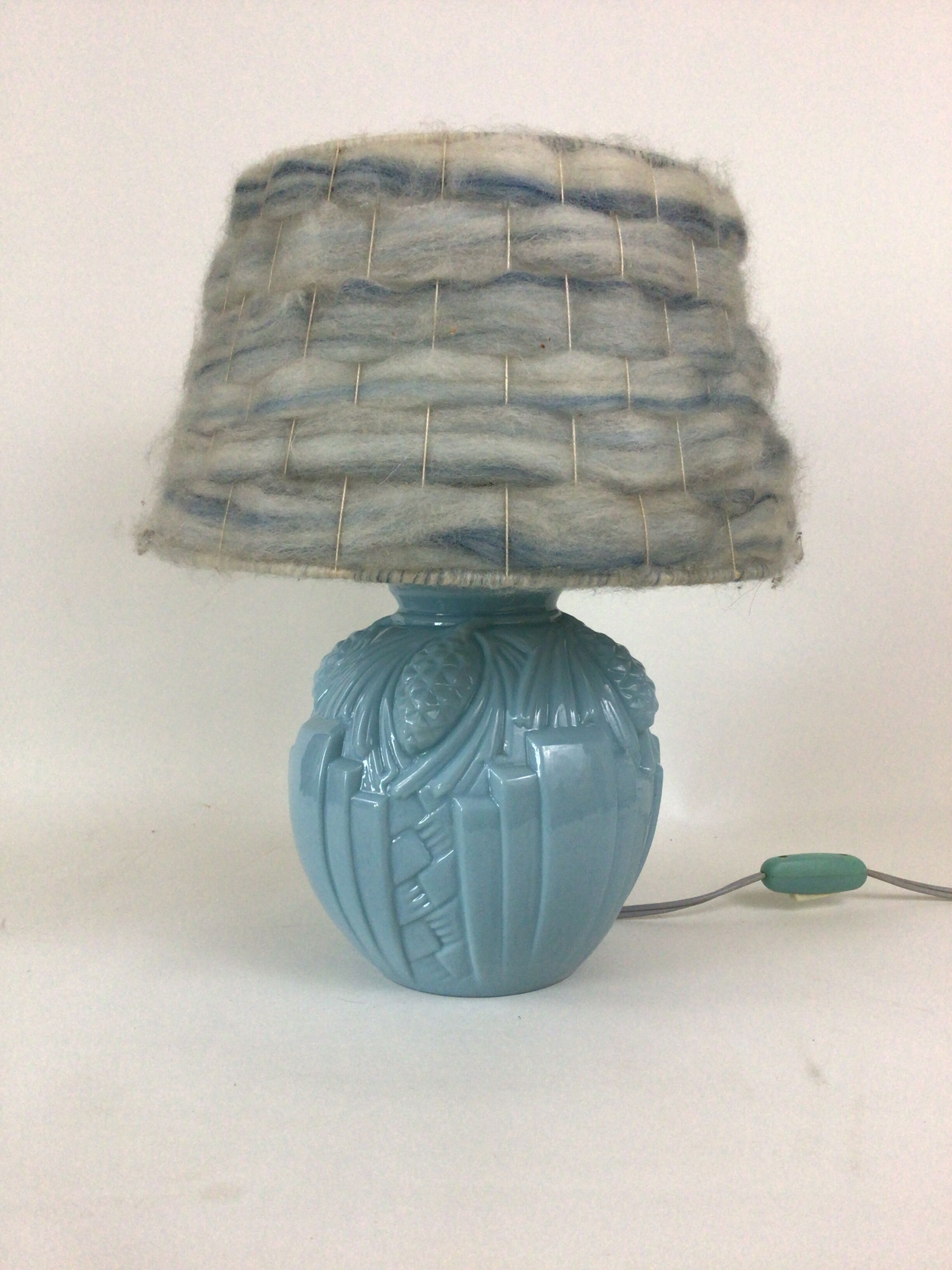 Art Deco blue opaline lamp