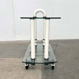 Postmodern Italian bar cart in glass and metal by Metalnova, 1980s.