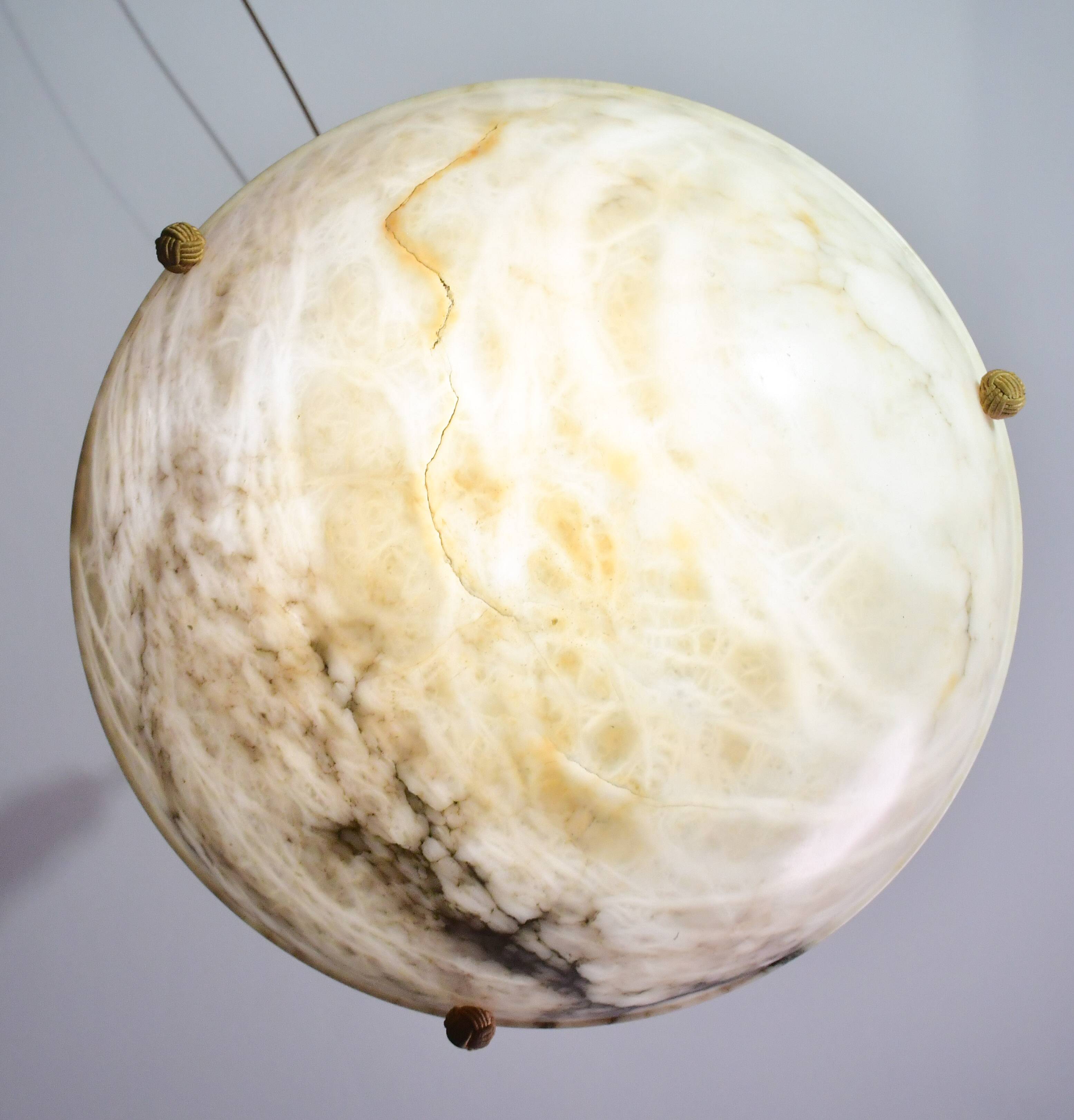 Great size superb Art Deco white alabaster chandelier, 1930s