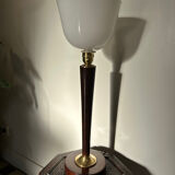 Art Deco lamp made of wood, brass, and opaline.