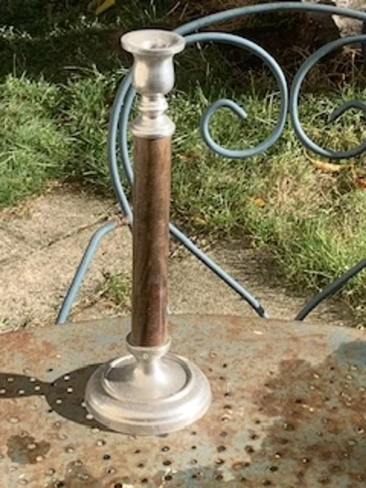 Metal and wood candlestick