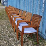 Stackable chair-armchair in solid teak with cushion by Vlaemynck