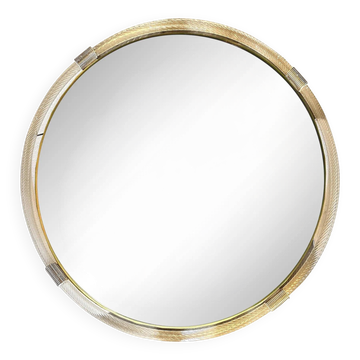 Large-Scale Venetian Murano Glass Wall Mirror with Gilt Torchon–Torciglione