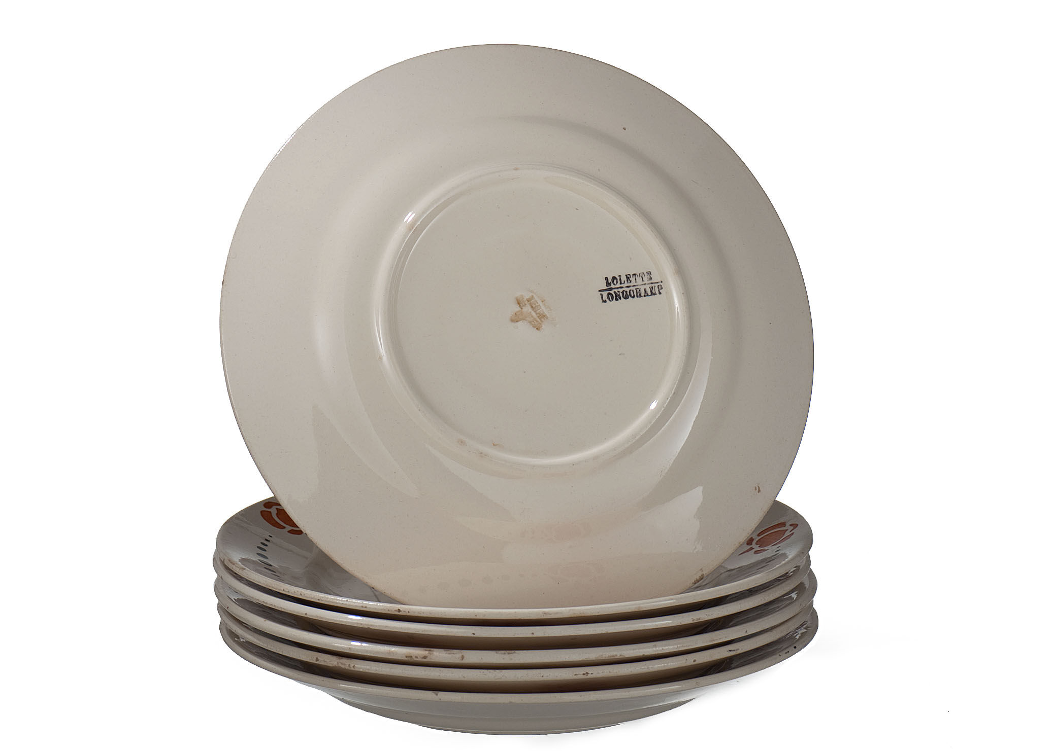 6 assiettes plates en faïence de Longchamp Modèle Lolette vers 1950 n°2