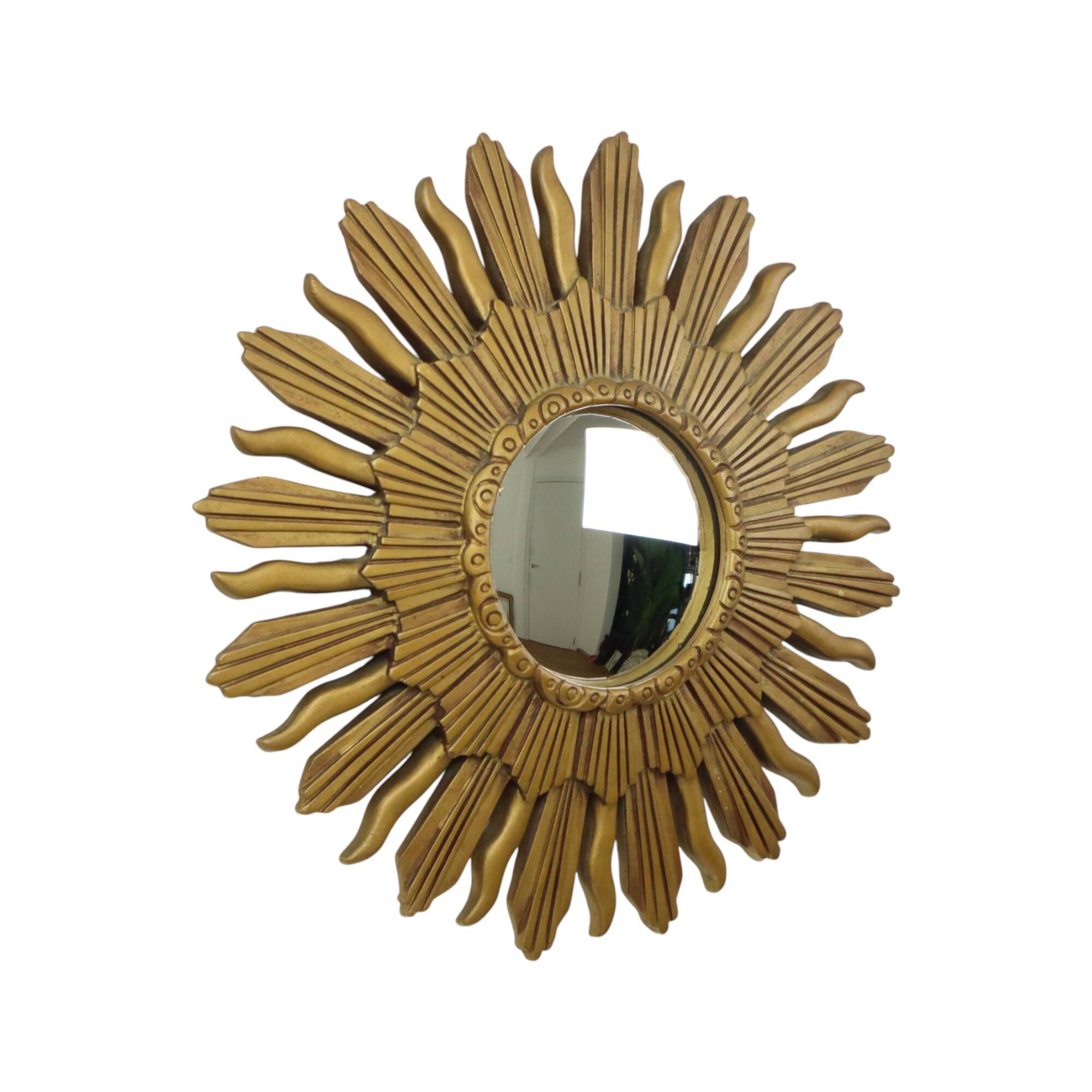 Vintage Sun Mirror Sunburst Mirror Convex Gold Resin 48cm