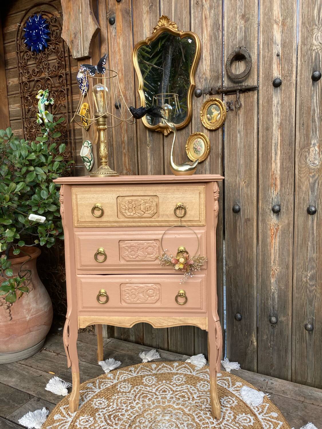 Petite commode ART DÉCO esprit coiffeuse terracotta