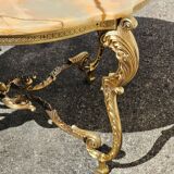 French Vintage Onyx Marble Bronze Coffee Table Style Louis XV 60s
