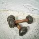 Pair of vintage dumbbells in cast iron and wood