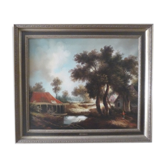 Oil on canvas "Moulin Flandrien in the 17th" by Peeters