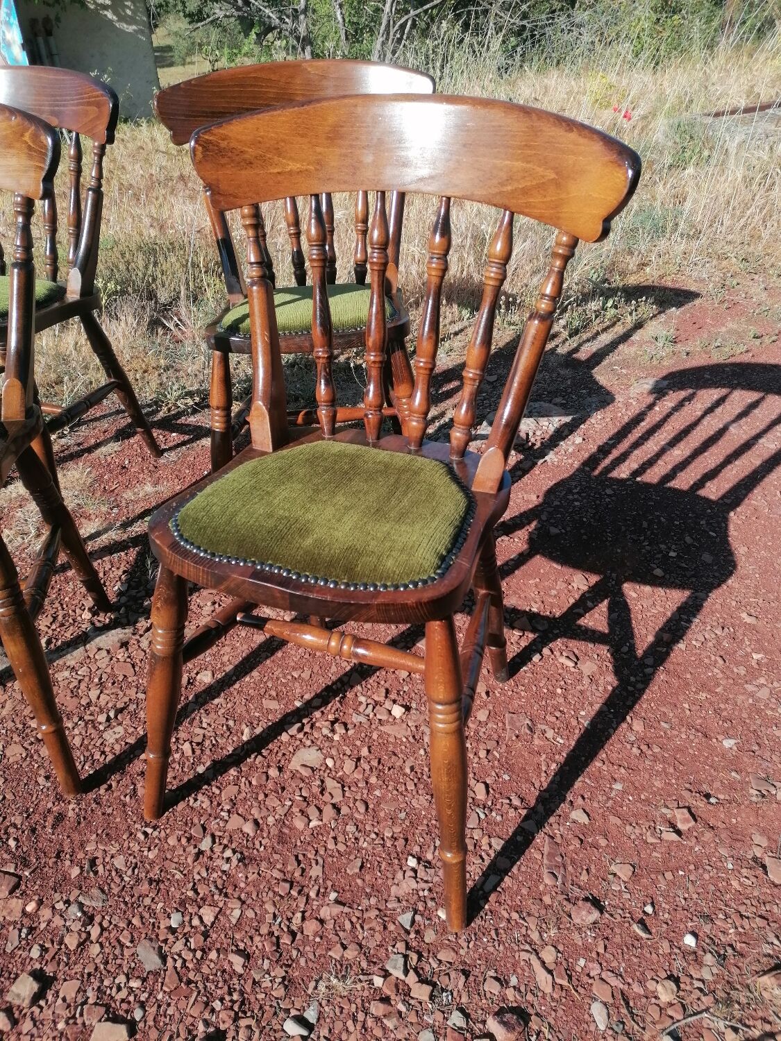 Set of 4 vintage reupholstered English country seat ltd bistro chairs