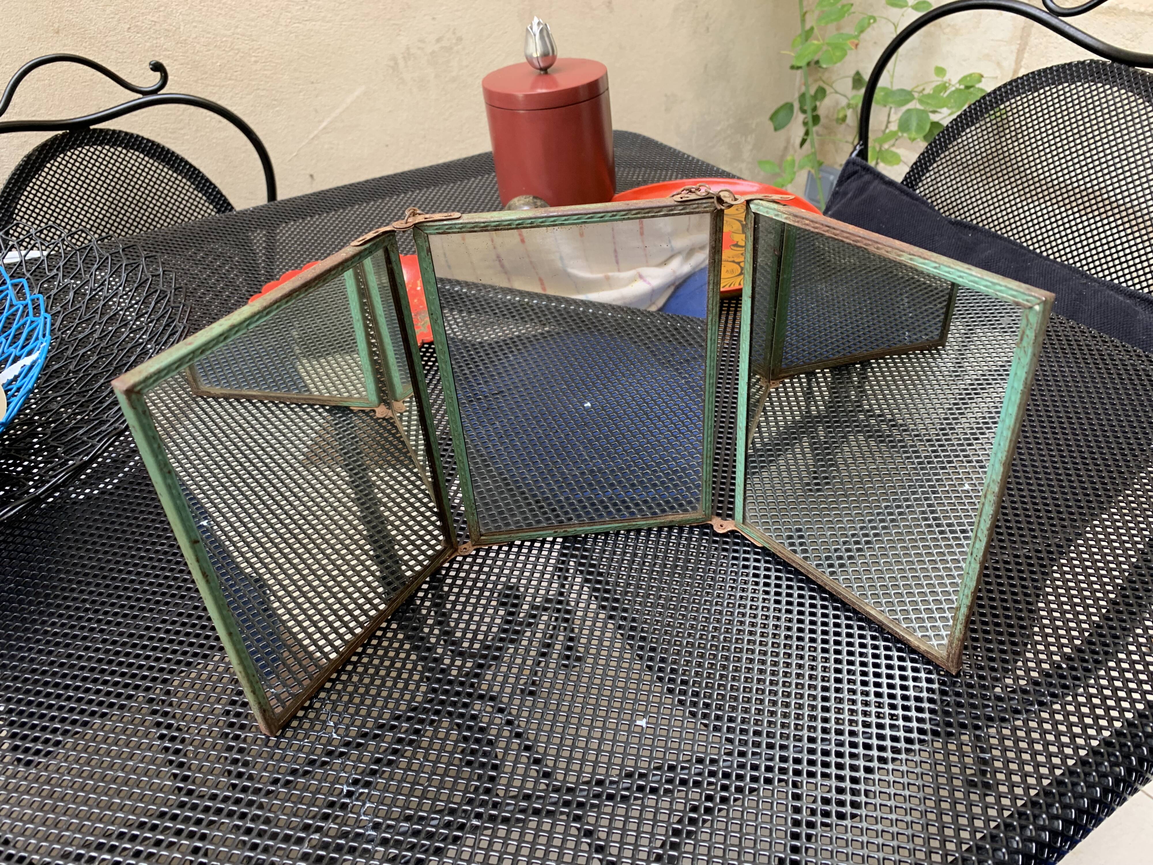 Barber mirror with painted decoration