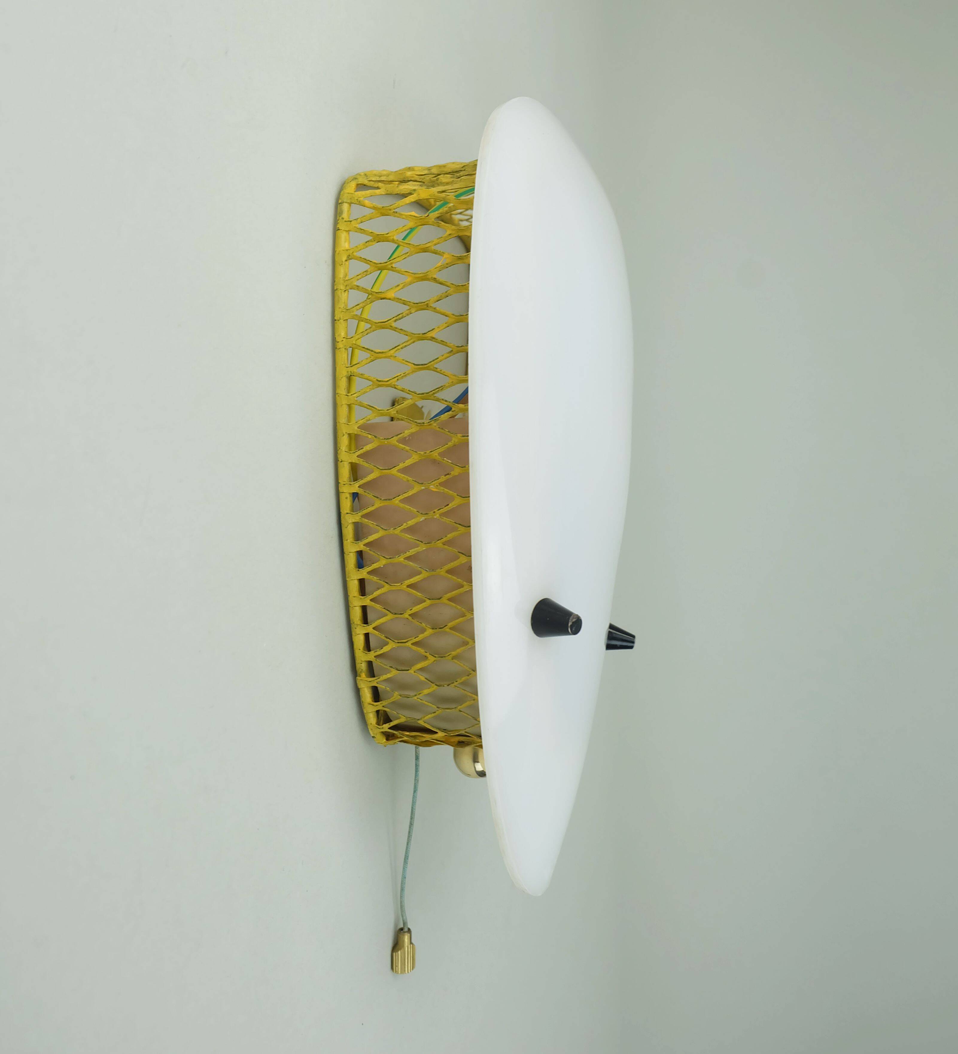 1950s SCONCE tele ambiance metal mesh with white acrylic shade