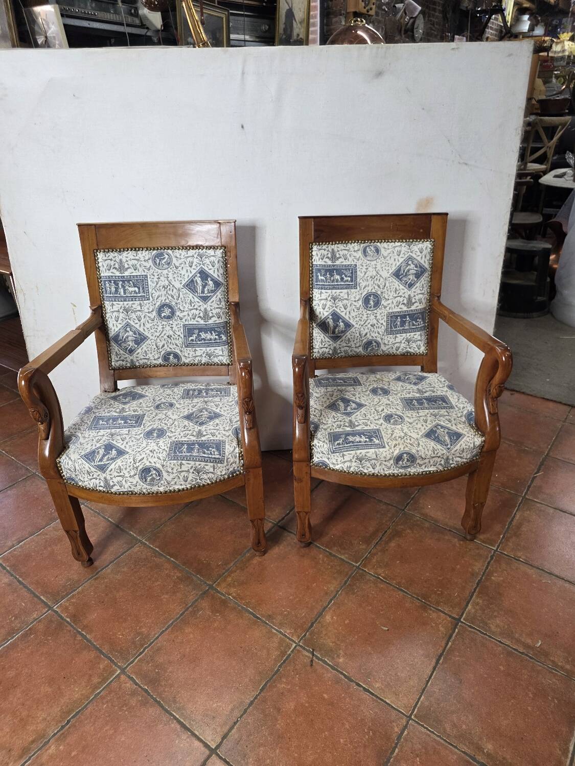 Pair of 19th century restoration armchairs in cherry wood
