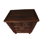 Ancienne table chinoise à tiroirs en orme foncé
