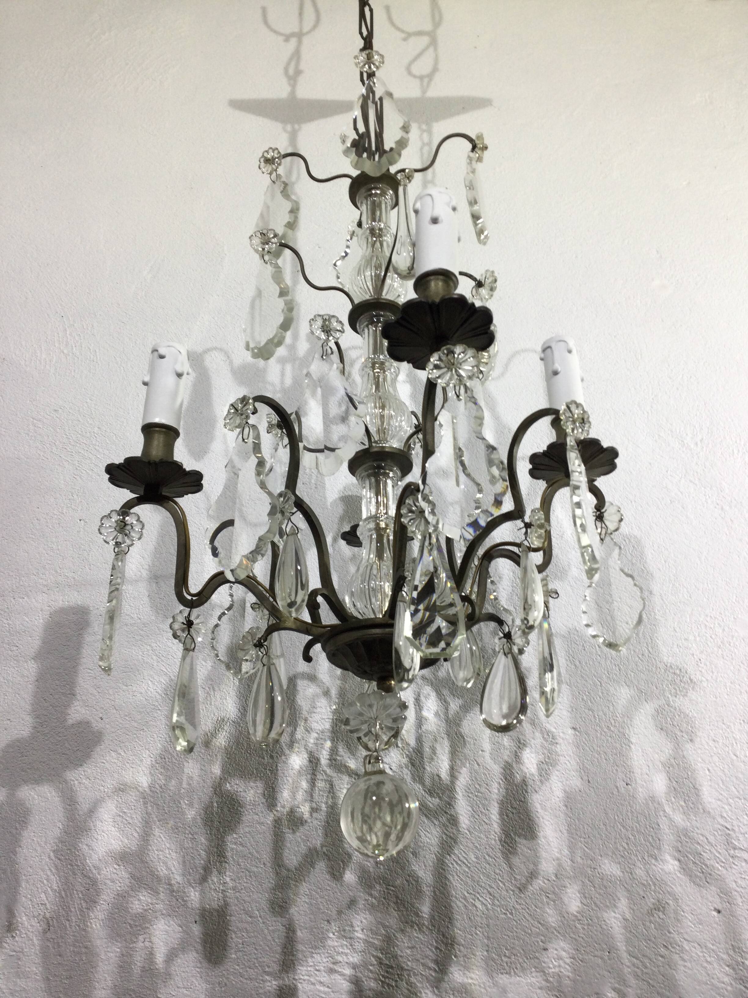 Chandelier 4 Lights Crystal And White Bronze