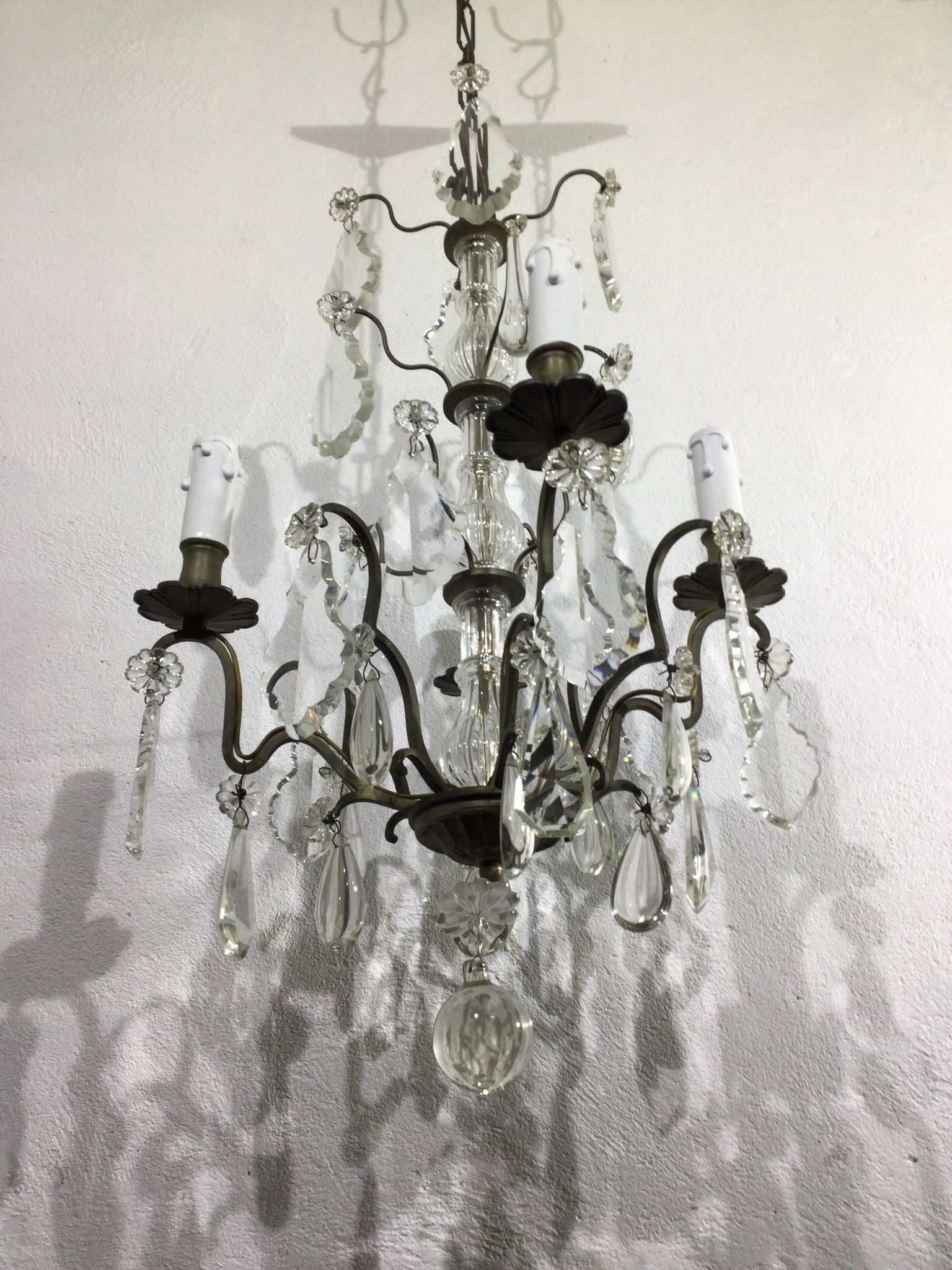Chandelier 4 Lights Crystal And White Bronze