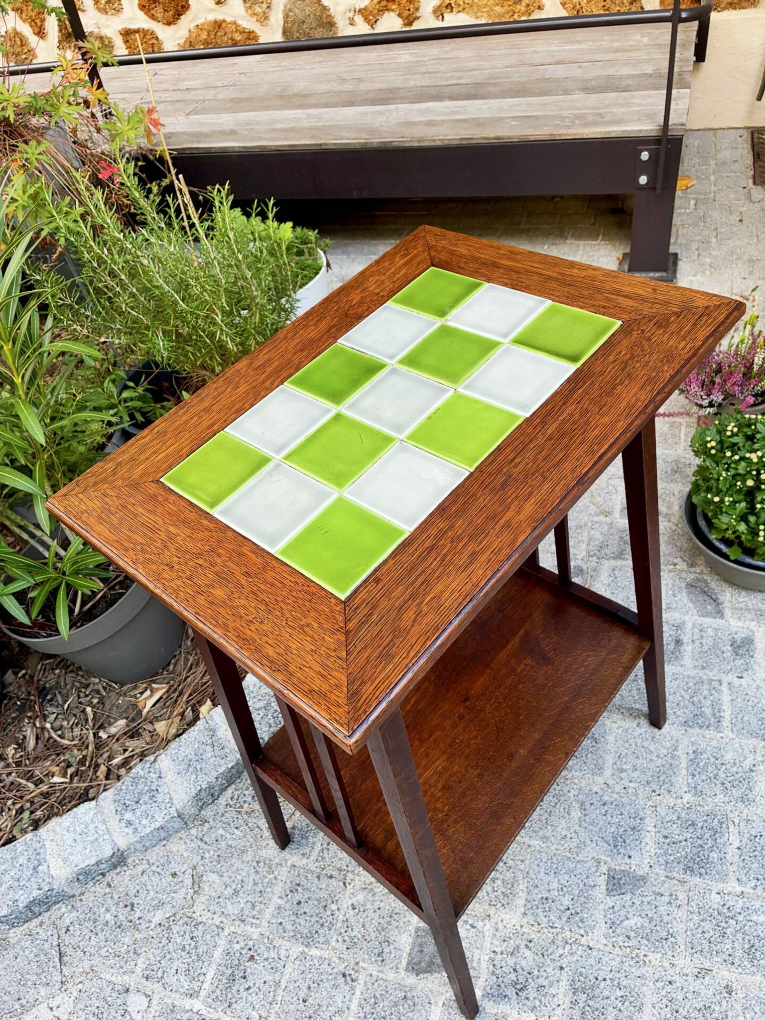 Art Nouveau side table 1910 with double tops in dark oak.