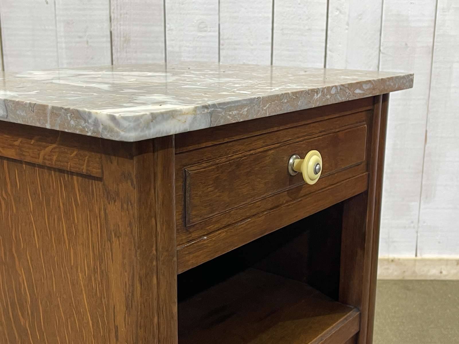 1930s Art Deco oak and marble top bedside table