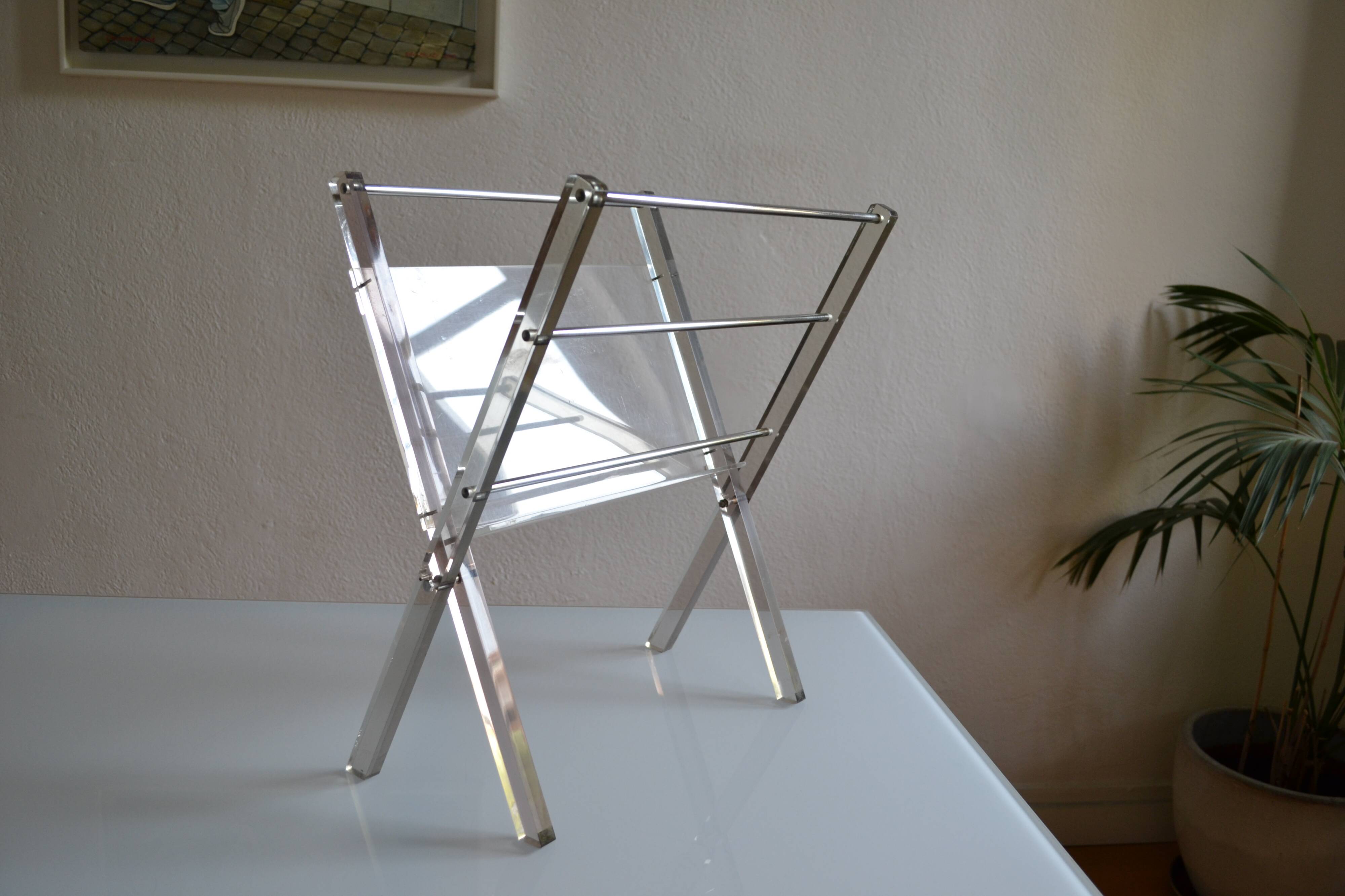 Modernist magazine holder Pop Space age smoked plexiglass vintage 70s