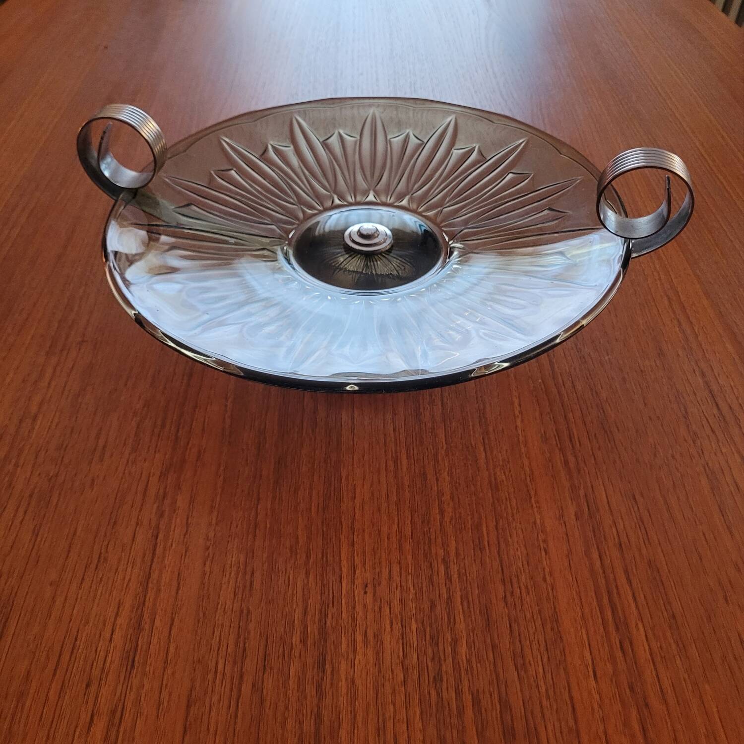 Art Deco smoked glass and chrome-plated metal bowl – 1930s