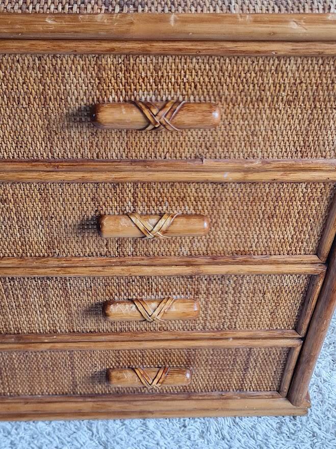 Vintage rattan chest of drawers circa 70s