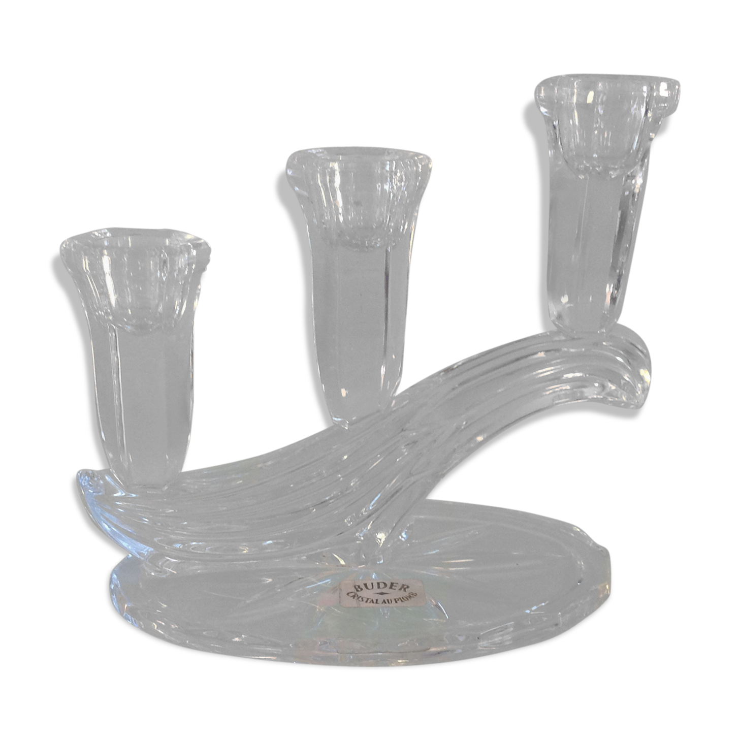 Crystal three-headed candlestick by Buder, vintage 60/70