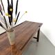Solid pine work table, grooved top, satin brown finish, year