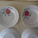 6 assiettes Saint Amand faience ancienne  381112 fleurs rose rouge