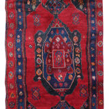 Tapis de coureur oriental bleu rouge long tapis géométrique en laine fait à la main 125x270cm