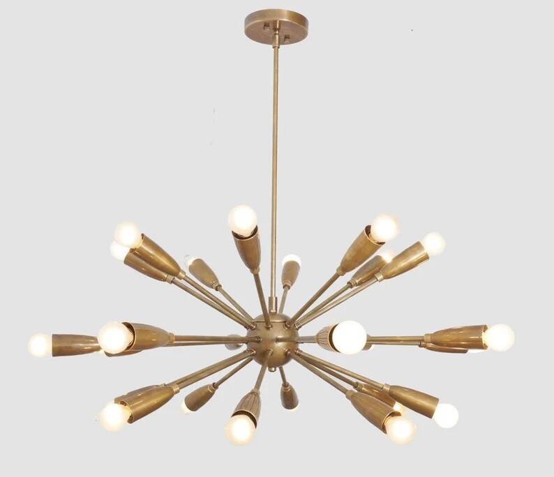 Beautiful Handcrafted Mid Century Sputnik Chandelier |Raw Brass Ceiling Lights|24Arms Modern Fixture
