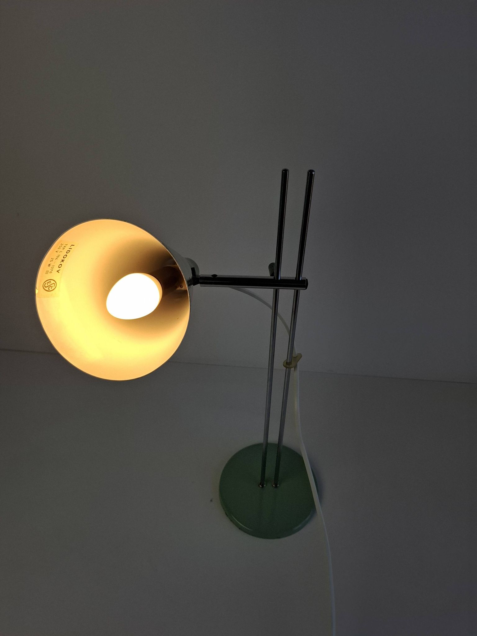 Josef Hůrka for Lidokov Midcentury Modern Table Lamp in Green Metal