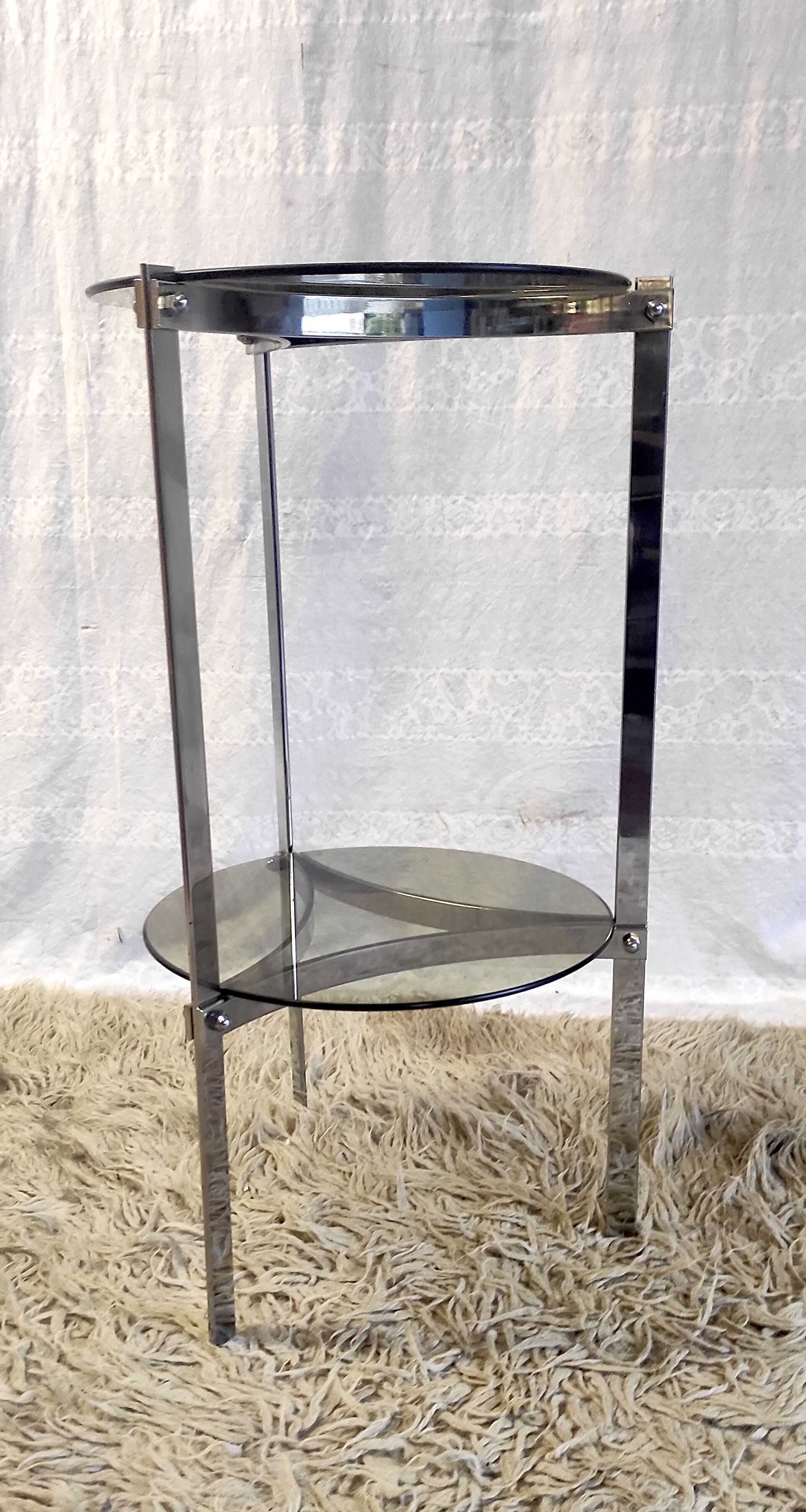 Side table metal chrome and smoked glass, 70s-80s