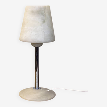 Chromed Metal And Alabaster Table Lamp, Spain, 1980's